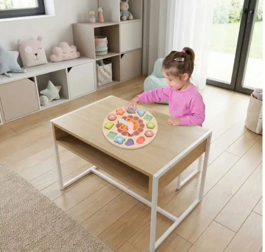 Ceas educational din lemn cu forme geometrice