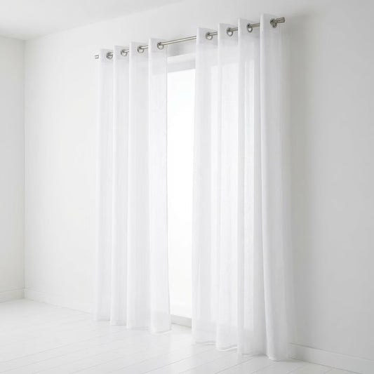 Perdea din etamina alba 140x240 cm, cu catarama decorativa, premium