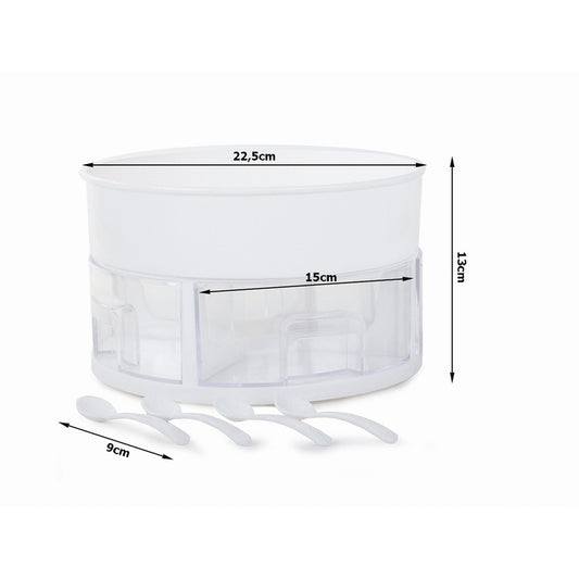Organizator rotativ pentru bucatarie , cu sertare de condimente si lingurite din plastic, design compact si rotund, 13x22, 5 cm