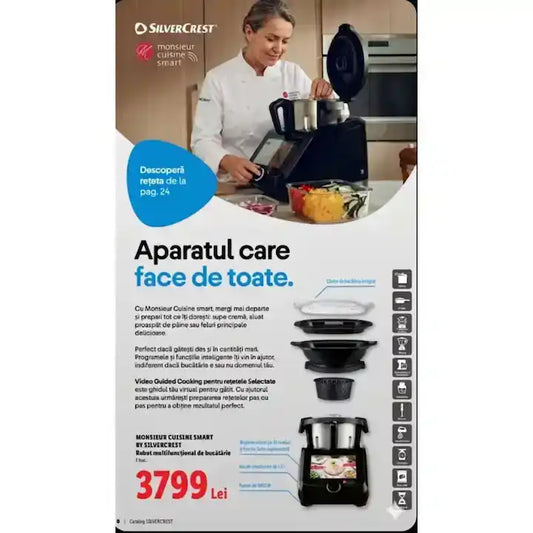 Robot de bucătărie SilverCrest Monsieur Cuisine Smart, 1000W, bol 4.5L, WiFi, ecran tactil