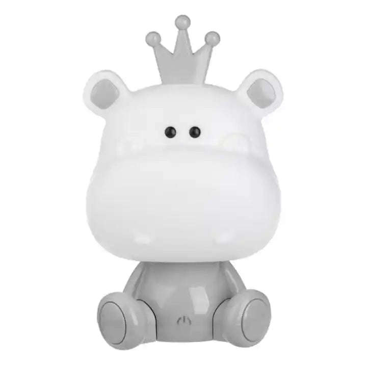 Lampa de veghe copii, model cu hipopotam, cablu USB, Alb/Gri