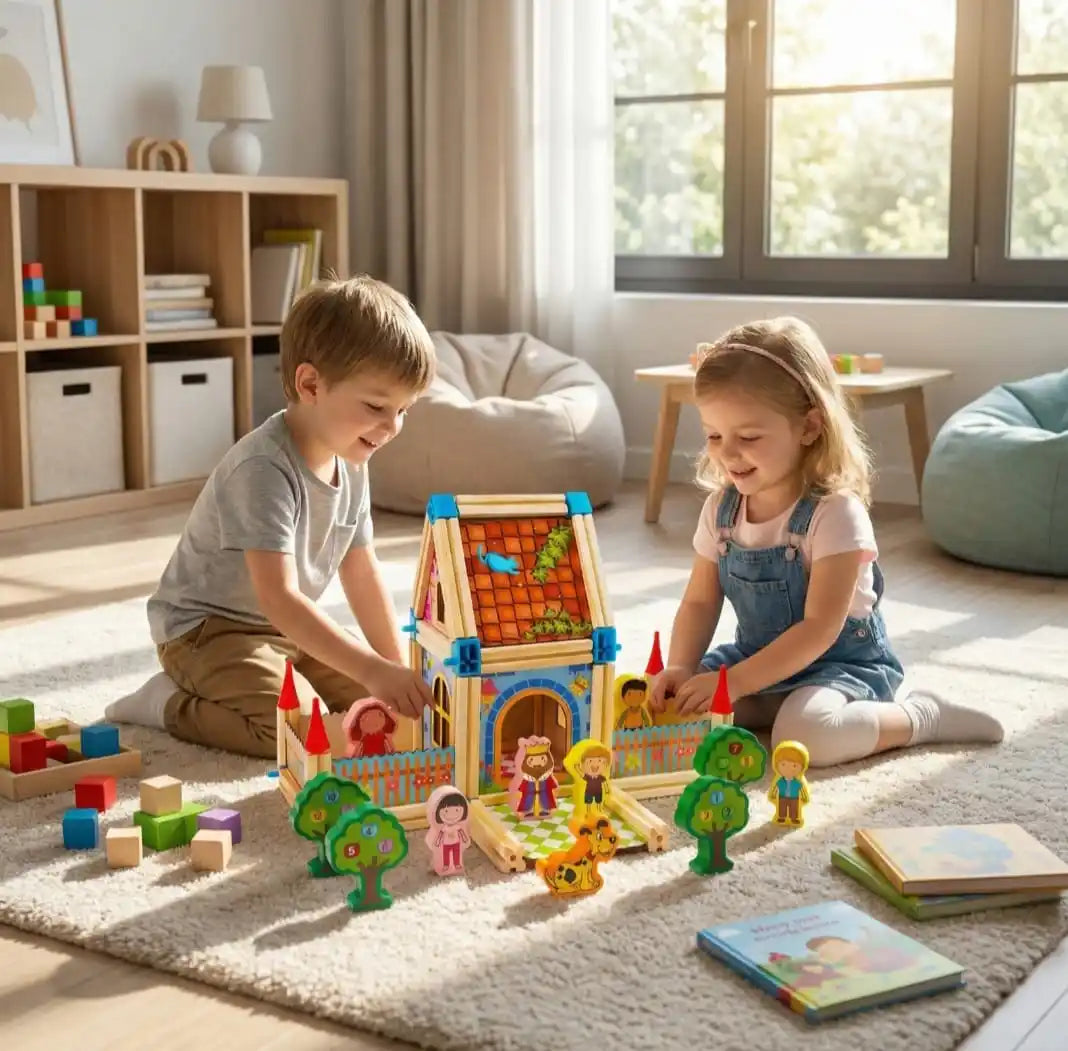 Set de construcție din lemn KRUZZEL, 268 piese, multicolor, 38x28x7,8cm