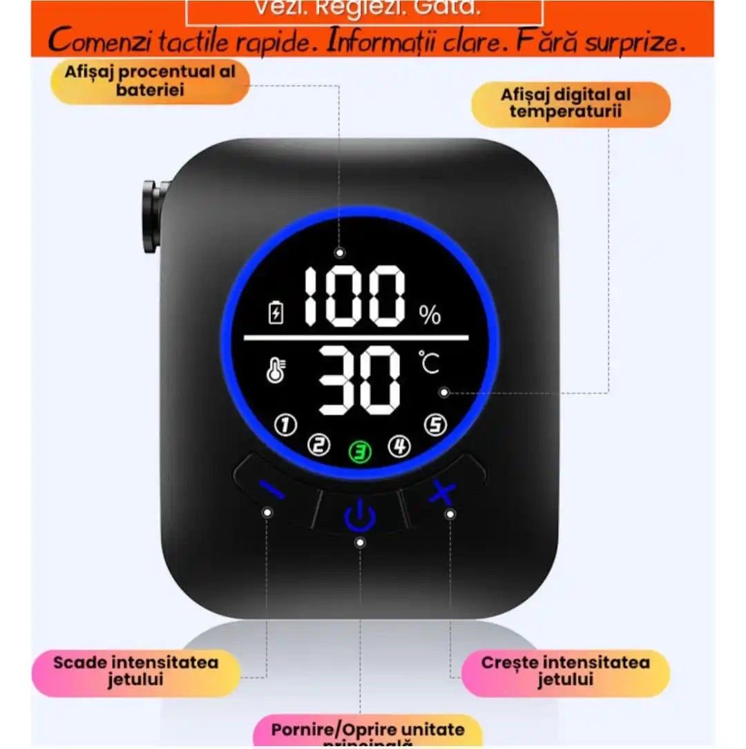 Dus Camping Portabil TRIZAND 8000mAh, Pompa Electrica USB, IPX8, 5 Trepte Presiune, 4 Moduri Jet, Afisaj LED, Dus Auto/Plaja/Gradina, 10L/min