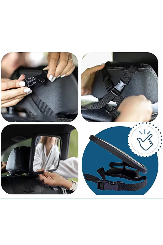 Oglinda Auto pentru Supravegherea Bebelusilor, Reglabila 360°, 4 Curele de Fixare, Oglinda Acrilica Antispargere, Siguranta Maxima in Masina