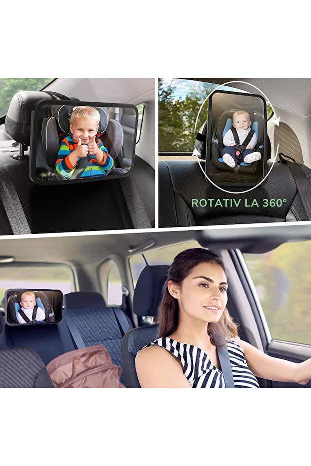 Oglinda Auto pentru Supravegherea Bebelusilor, Reglabila 360°, 4 Curele de Fixare, Oglinda Acrilica Antispargere, Siguranta Maxima in Masina