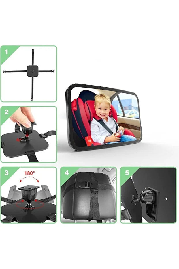 Oglinda Auto pentru Supravegherea Bebelusilor, Reglabila 360°, 4 Curele de Fixare, Oglinda Acrilica Antispargere, Siguranta Maxima in Masina