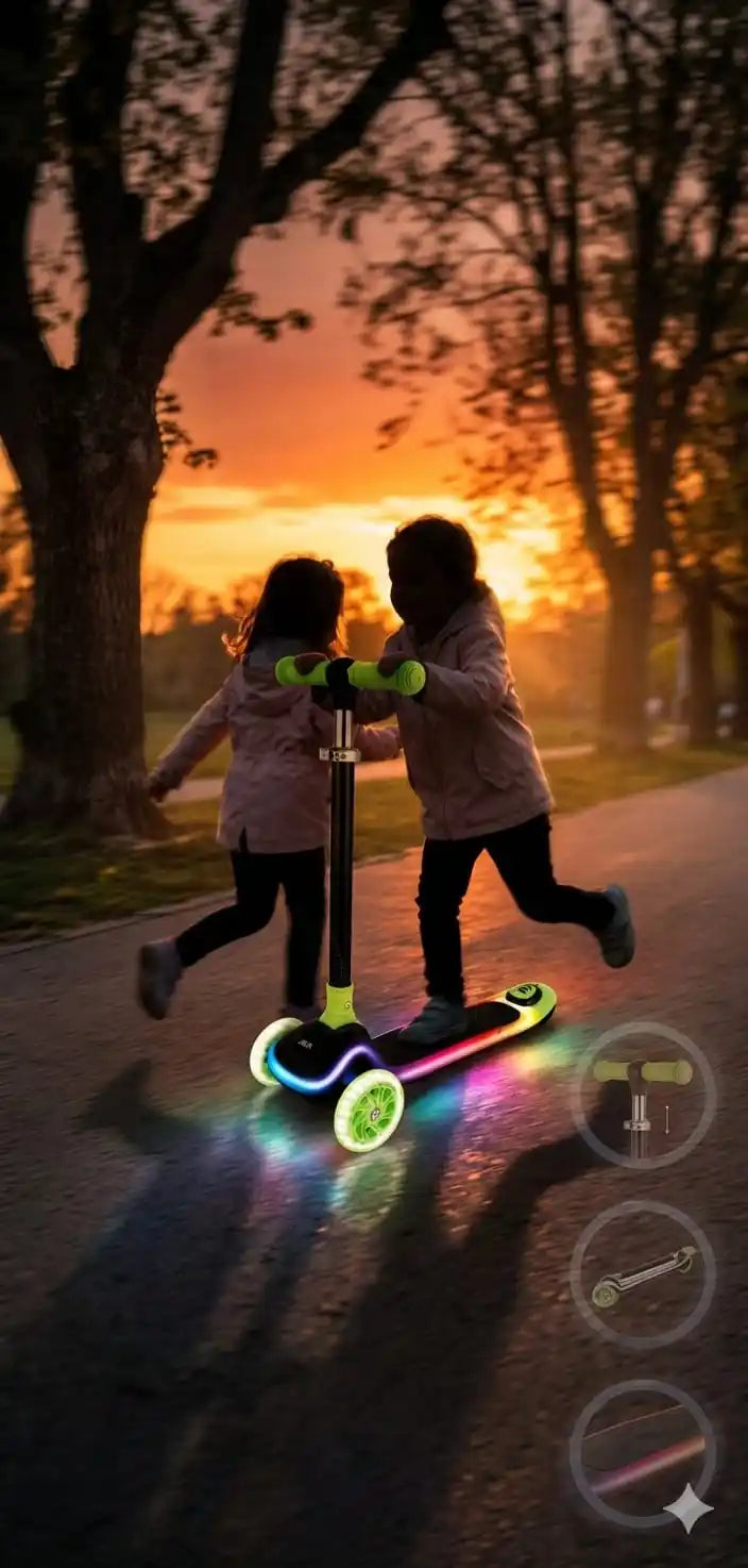 Trotineta copii cu 3 roti si LED, Ghidon Reglabil, Platforma Antiderapanta, Frana Spate