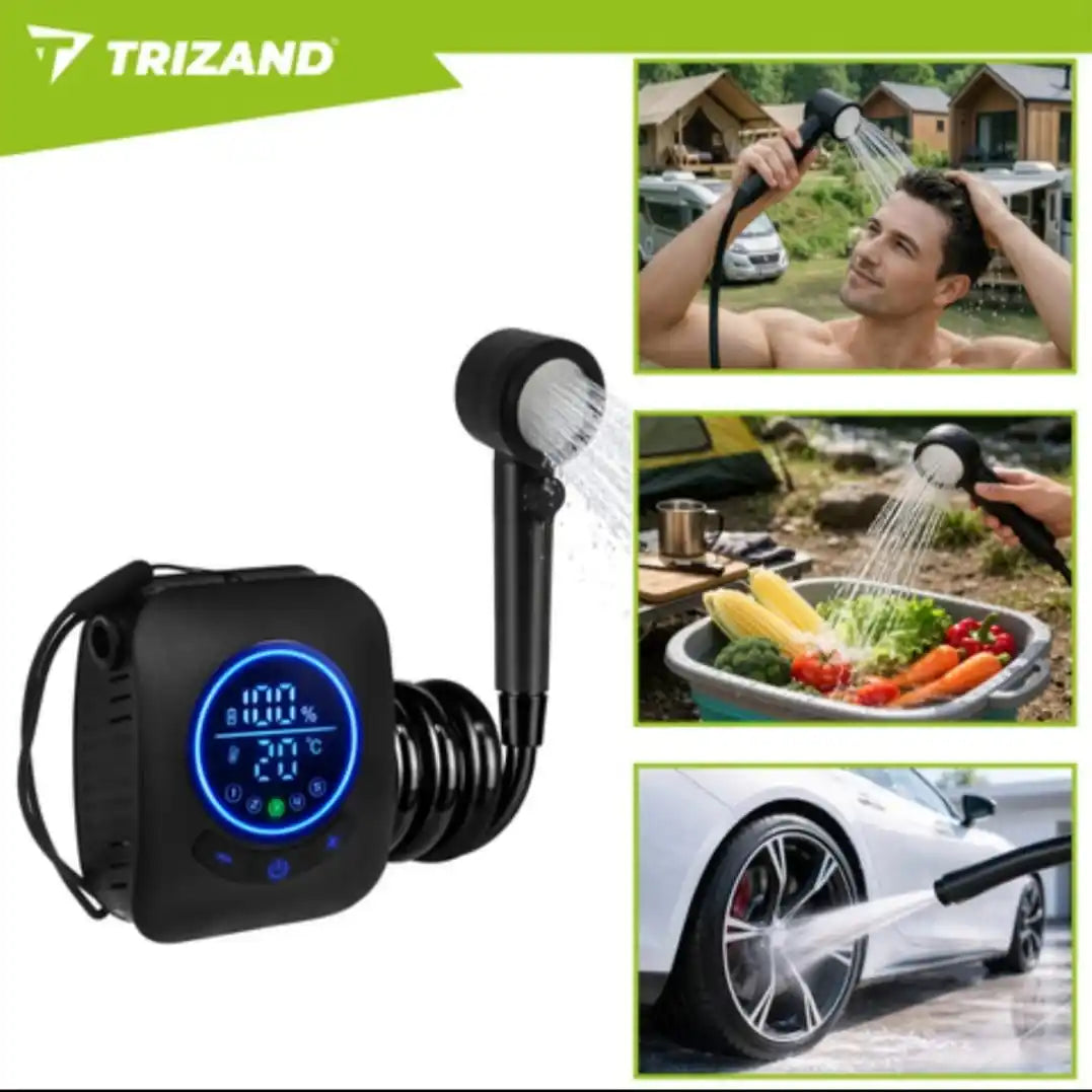 Dus Camping Portabil TRIZAND 8000mAh, Pompa Electrica USB, IPX8, 5 Trepte Presiune, 4 Moduri Jet, Afisaj LED, Dus Auto/Plaja/Gradina, 10L/min