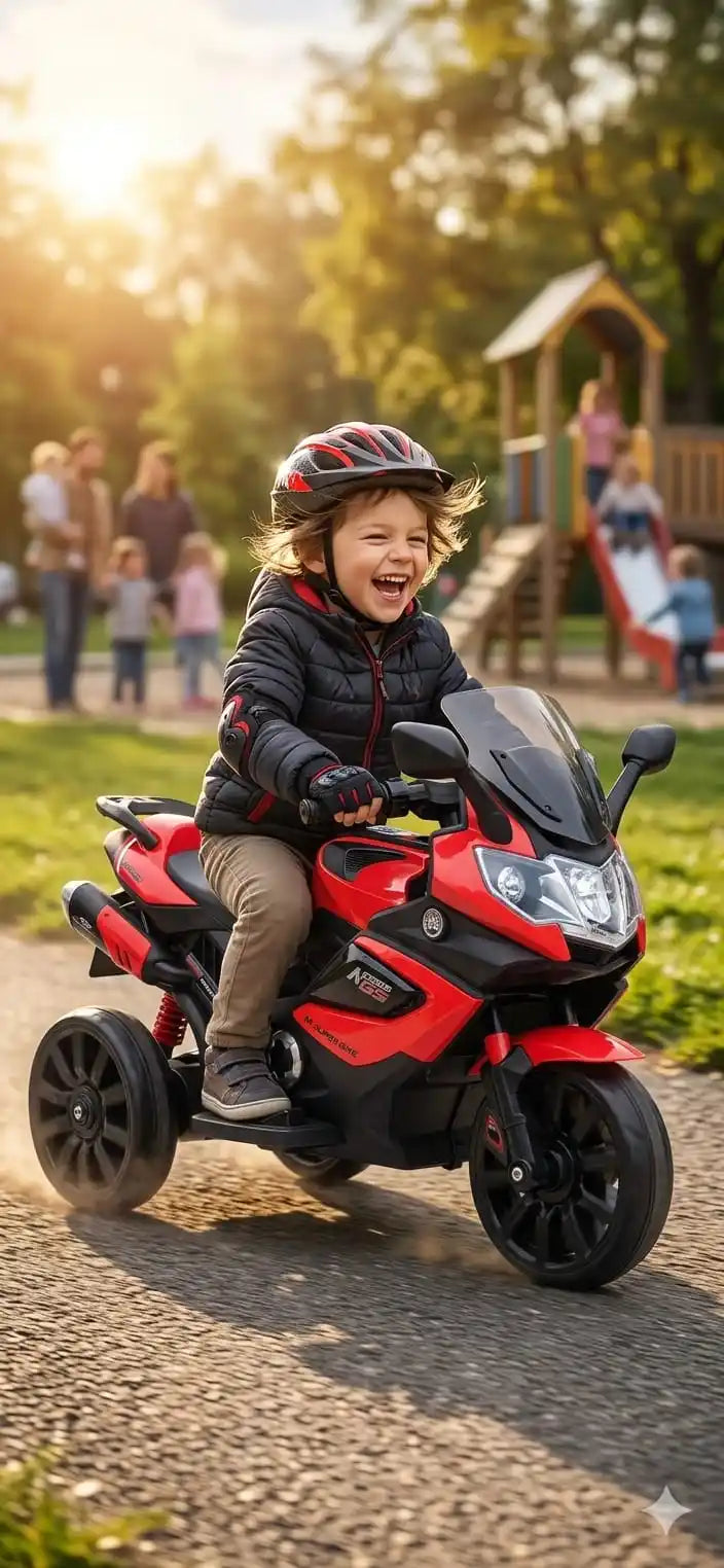Motocicleta Electrica 6V cu Sunet Rosie Neagra, unisex