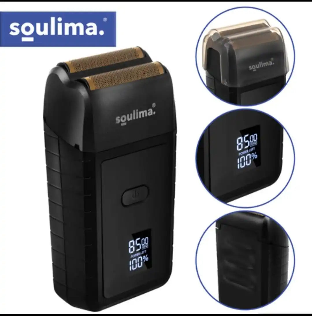 Aparat de Ras Electric Barba Soulima, USB-C, Afisaj LED, 2 Folii + 2 Lame Inox, Trimmer Barba Portabil, IPX4, 60 Min Autonomie, Husa Inclusa