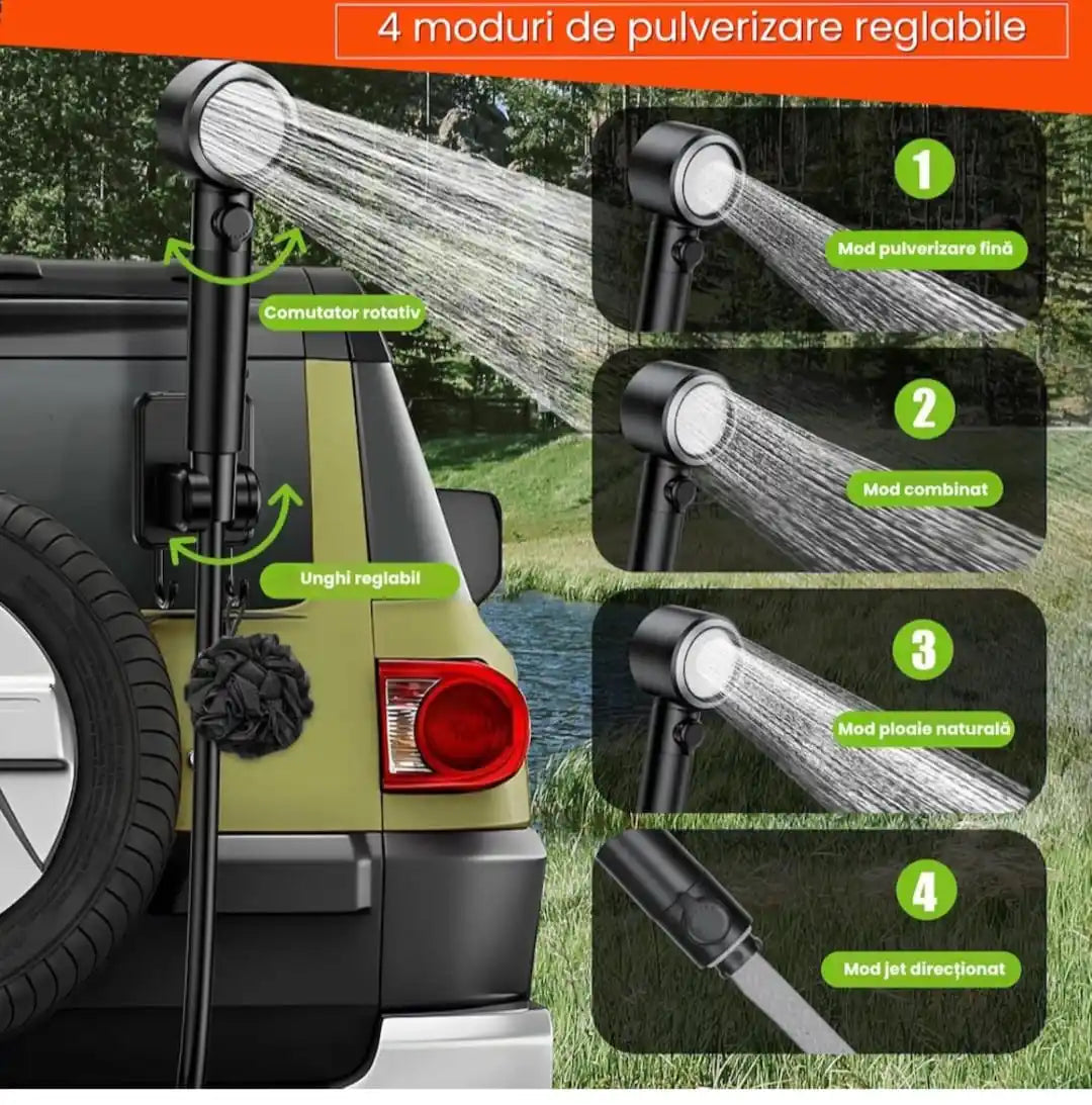 Dus Camping Portabil TRIZAND 8000mAh, Pompa Electrica USB, IPX8, 5 Trepte Presiune, 4 Moduri Jet, Afisaj LED, Dus Auto/Plaja/Gradina, 10L/min