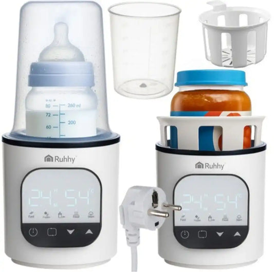 Incalzitor Biberoane Electric RUHHY 5 in 1, Sterilizator, Dezghetare, Incalzire Rapida, Control Temperatura 45-80°C, Panou Touch, Fara BPA, 200W, Alb