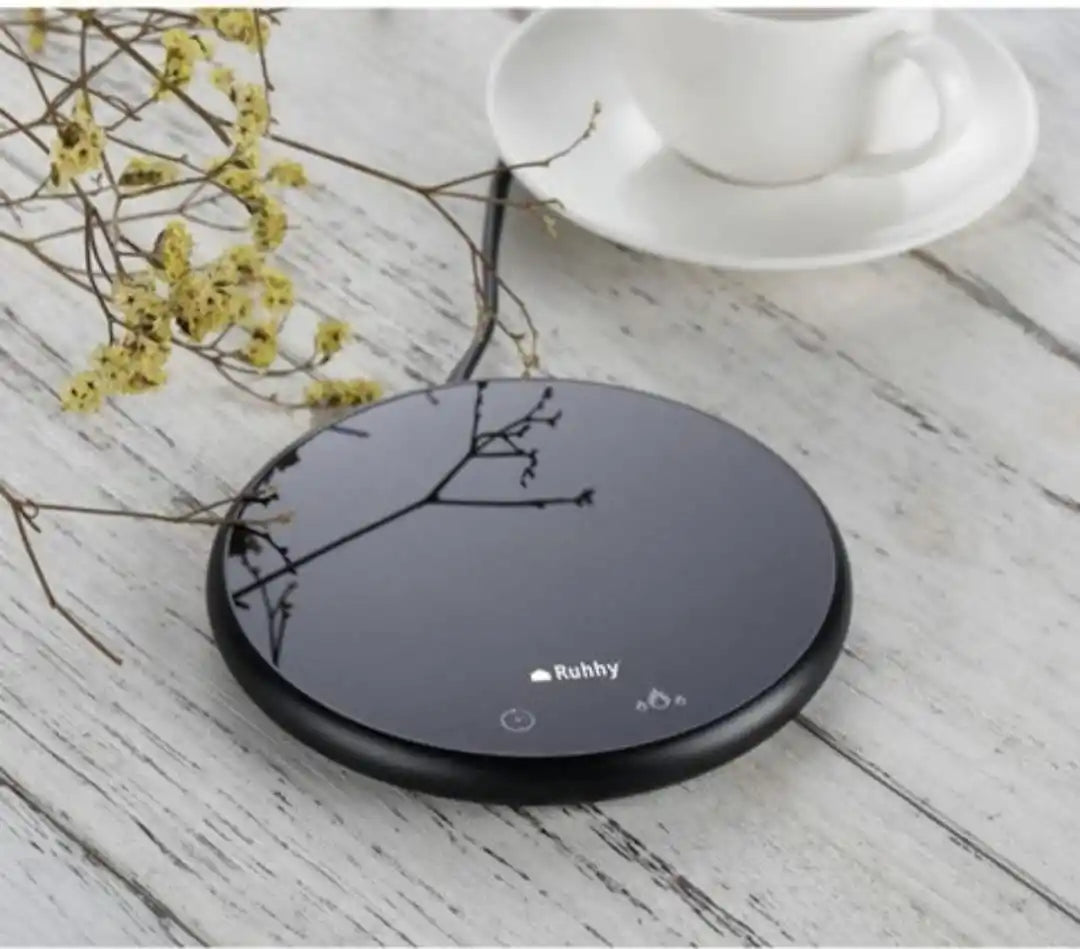 Incalzitor Cana Cafea si Ceai Electric 60°C, Set Cadou cu Cana Ceramica 400ml + Capac si Lingurita, 18W, Timer 1-9h, Placa Incalzire Universala, Anti-Alunecare, Negru