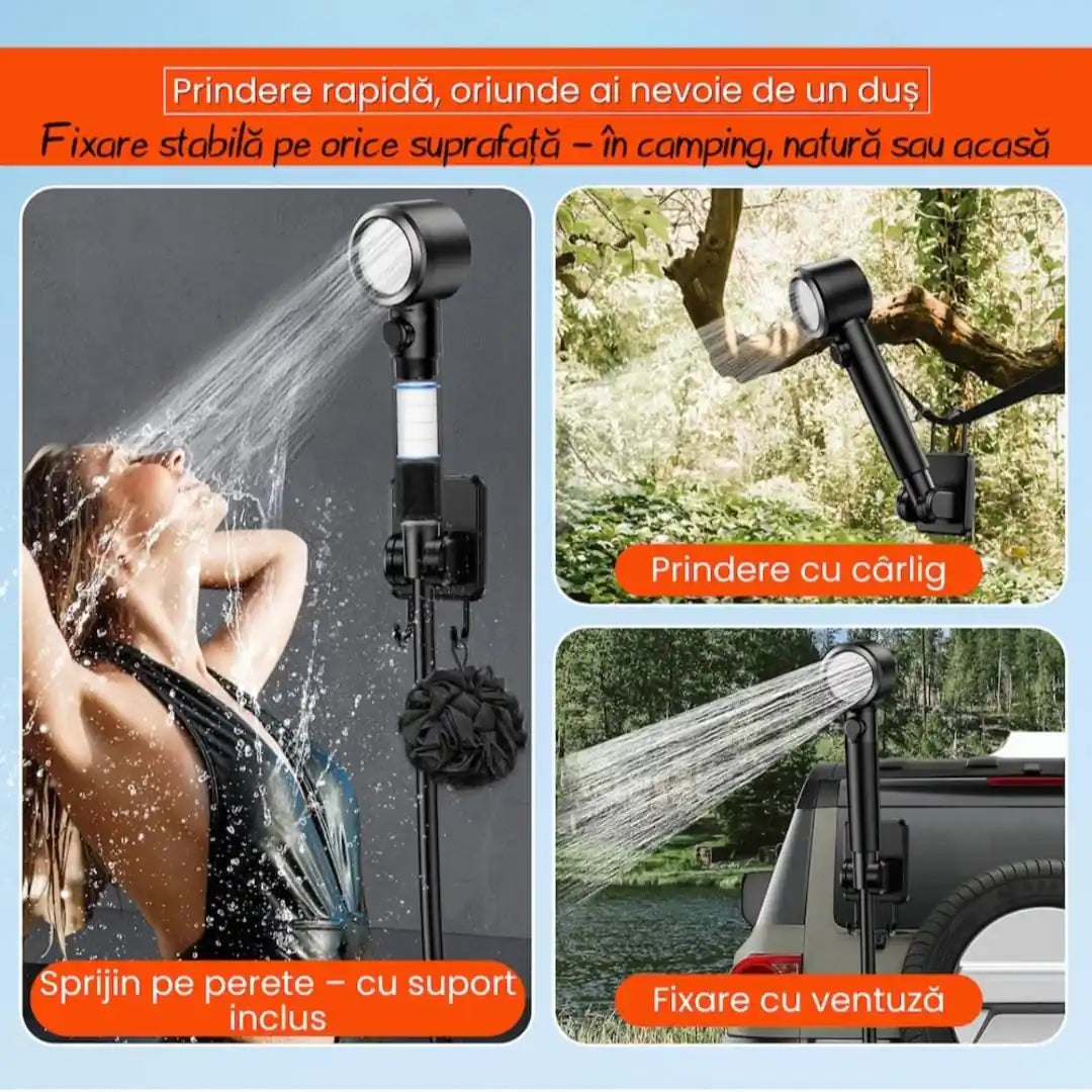 Dus Camping Portabil TRIZAND 8000mAh, Pompa Electrica USB, IPX8, 5 Trepte Presiune, 4 Moduri Jet, Afisaj LED, Dus Auto/Plaja/Gradina, 10L/min