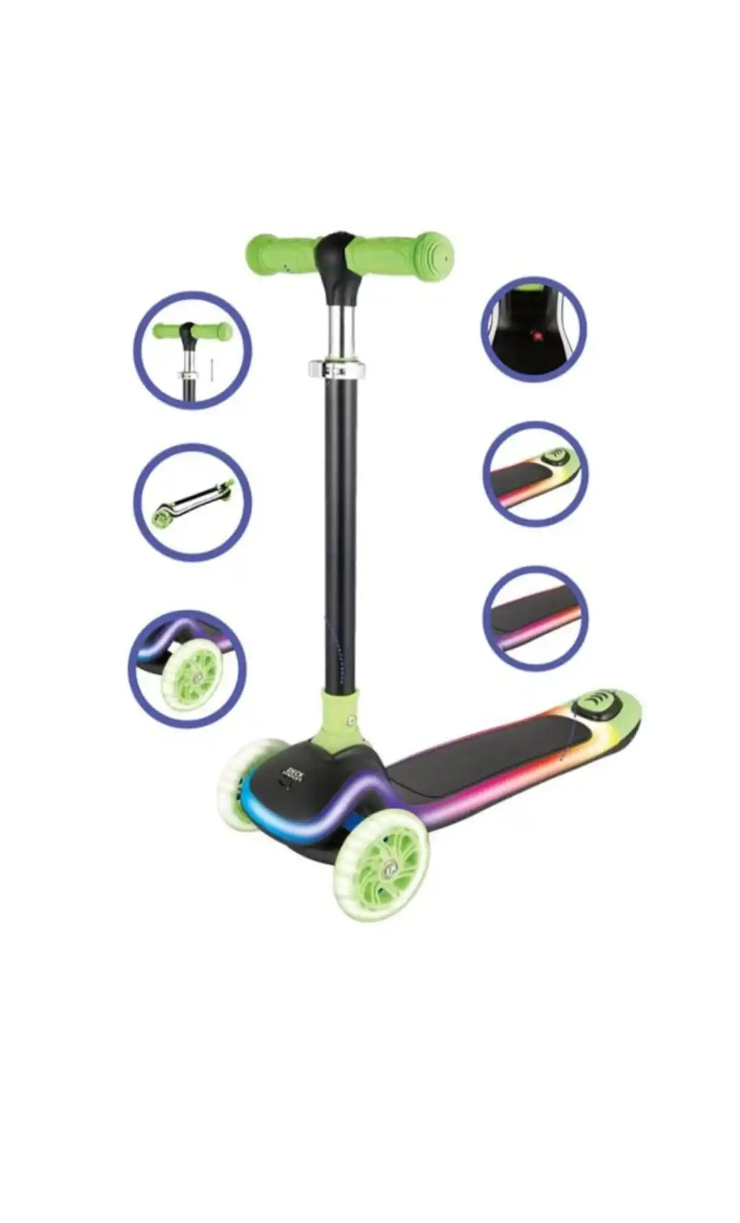 Trotineta copii cu 3 roti si LED, Ghidon Reglabil, Platforma Antiderapanta, Frana Spate