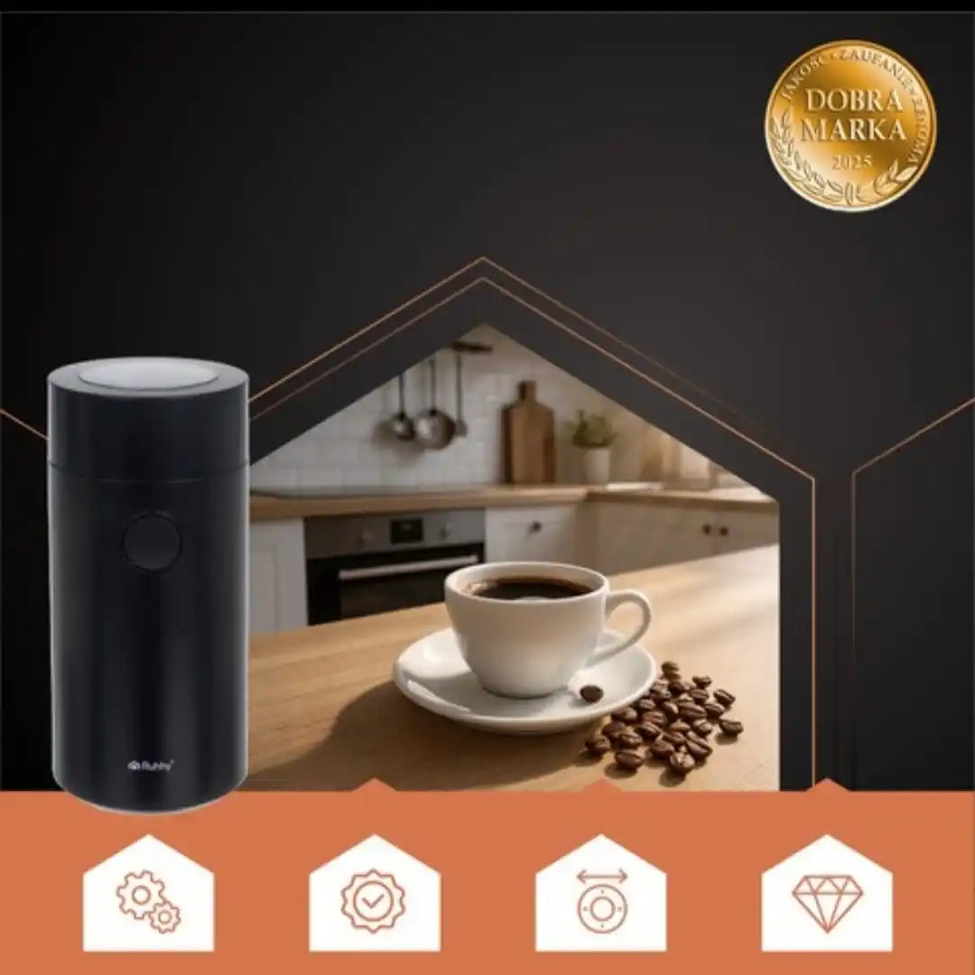 Rasnita Electrica Cafea RUHHY 150W, 50g, Lame din Otel Inoxidabil, Macinare Rapida Condimente si Nuci, Control Grad Macinare, Capac Transparent, Fara BPA, Negru