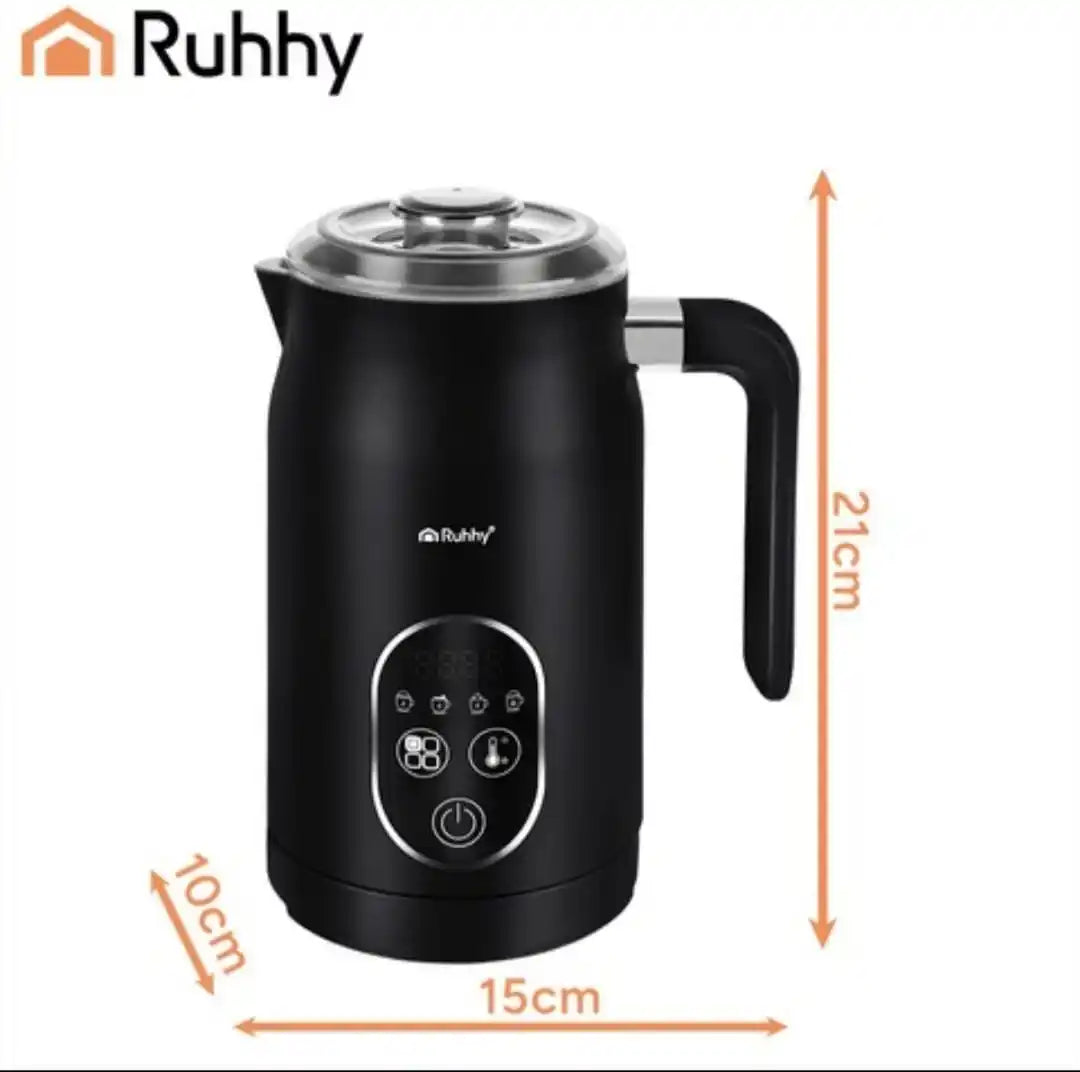 Spumator Lapte Electric RUHHY 4 in 1, 500W, Afisaj LED, Spuma Calda/Rece, Incalzire 55-75°C, 270ml, Cappuccino & Latte, Antiaderent, Fara BPA, Negru