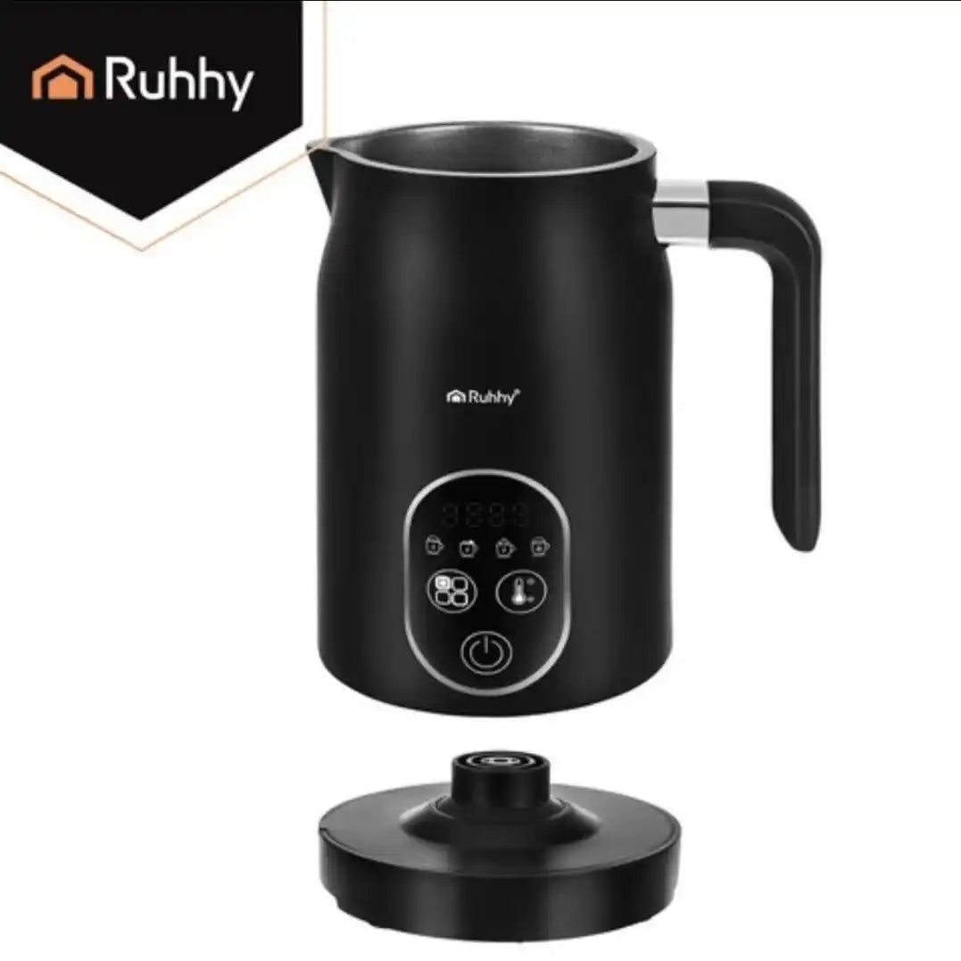 Spumator Lapte Electric RUHHY 4 in 1, 500W, Afisaj LED, Spuma Calda/Rece, Incalzire 55-75°C, 270ml, Cappuccino & Latte, Antiaderent, Fara BPA, Negru