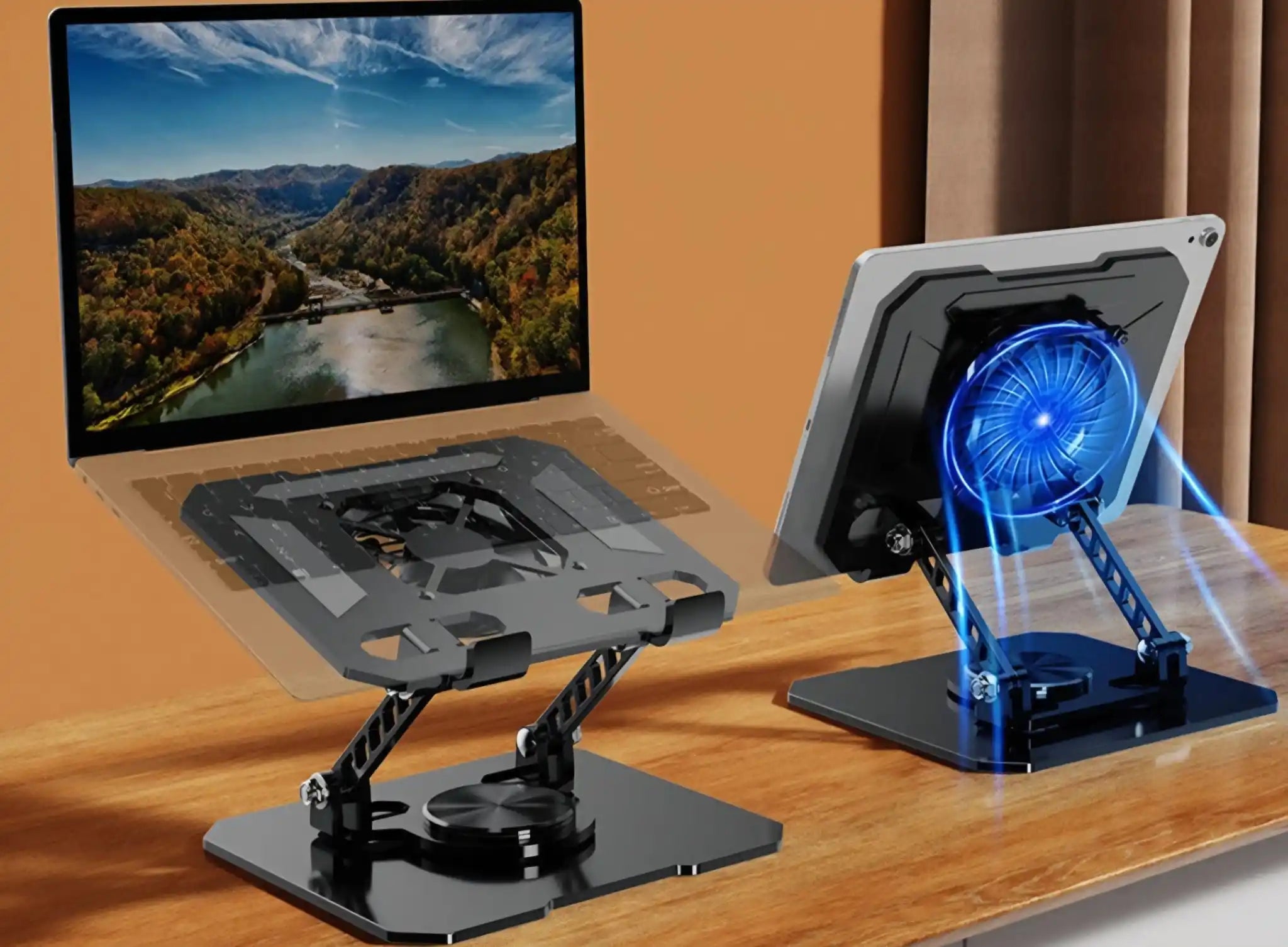 Suport racire multifunctional pentru laptop si tableta, ajustabil si pliabil, 30x25x10cm