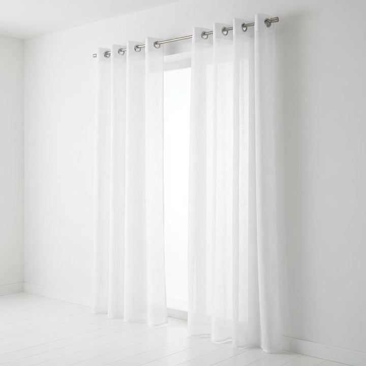 Perdea din etamina alba 140x240 cm, cu catarama decorativa, premium