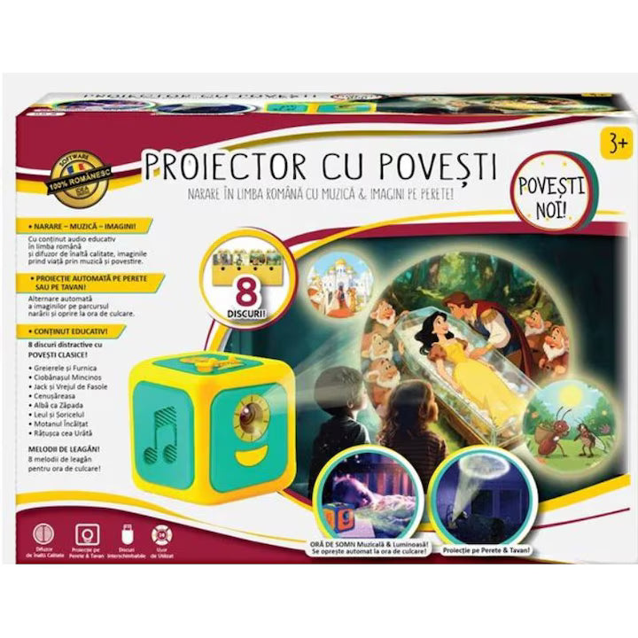 Proiector cu povesti 2026, cu muzica pentru copii, in limba Romana, 8 Discuri