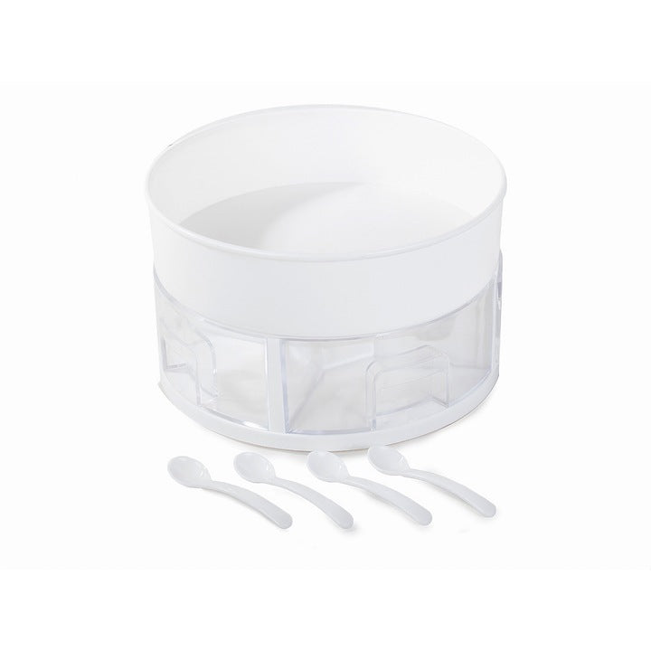 Organizator rotativ pentru bucatarie , cu sertare de condimente si lingurite din plastic, design compact si rotund, 13x22, 5 cm
