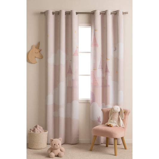 Draperie opaca 135x260, roz deschis cu catarama decorativa, premium