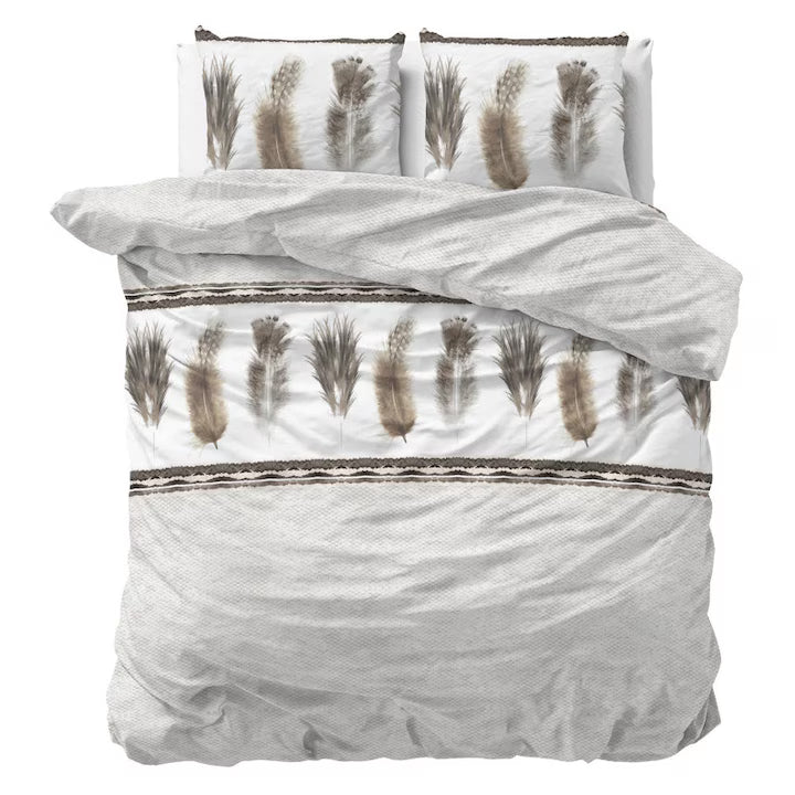 Husa de pilota Sleeptime Elegance Feathers 3 Gri 200x220 cm, 2 fete de perna 60x70 cm, 80% bumbac 20% poliester, reversibila, antialergica, 150 GSM