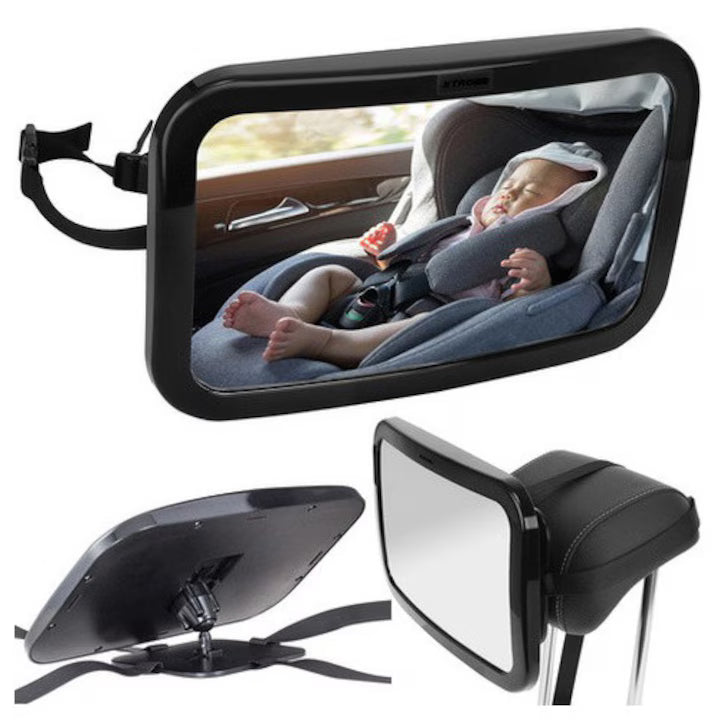 Oglinda Auto pentru Supravegherea Bebelusilor, Reglabila 360°, 4 Curele de Fixare, Oglinda Acrilica Antispargere, Siguranta Maxima in Masina
