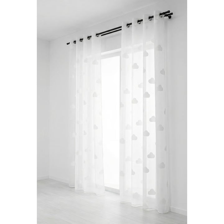 Perdea alba cu nori din etamina decorativa, 140x240 cm, design elegant
