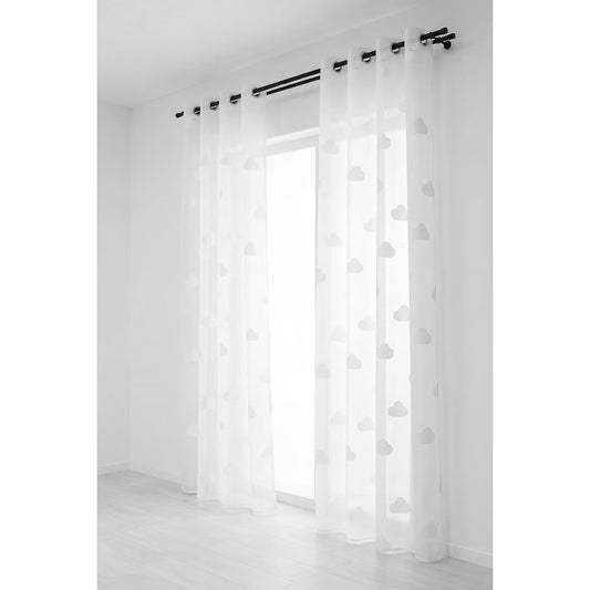 Perdea alba cu nori din etamina decorativa, 140x240 cm, design elegant