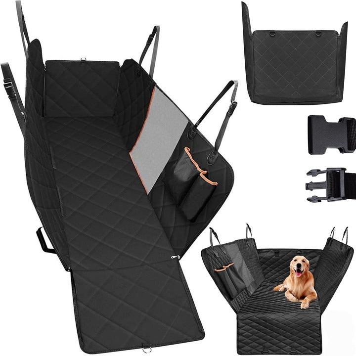 Husa de protectie impermeabila pentru bancheta auto, pentru transport animale de companie, cu plasa de siguranta, buzunare si laterale cu fermoar, negru, 140 x 209 cm