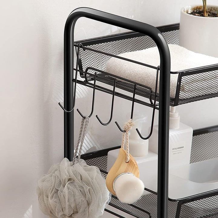 Raft mobila cu 3 etajere , pentru bucatarie, baie, living, usor de Montat, pentru spatii inguste, Material ABS/Otel Inoxidabil, Metal, 64 x 44 x 27 cm, Negru