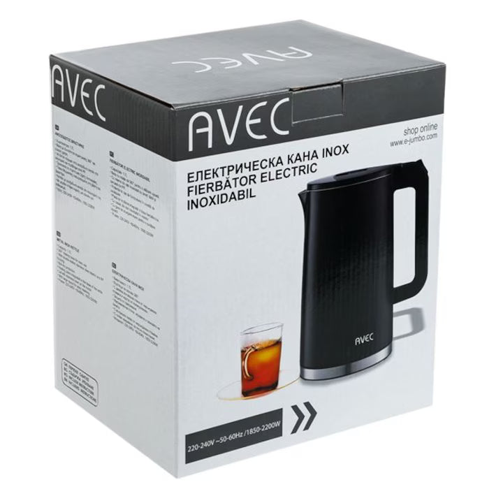 Fierbator de apa electric negru mat, 1.7 L, interior din otelinoxidabil si pereti dubli, putere 220-240V