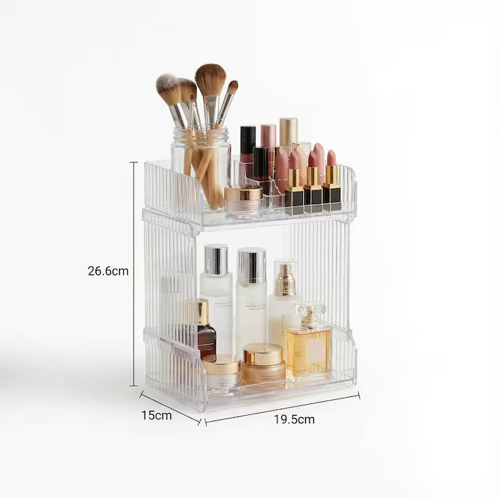 Suport Organizator Cosmetice Acrilic Transparent cu 2 Nivele 19.5x15x26.6cm