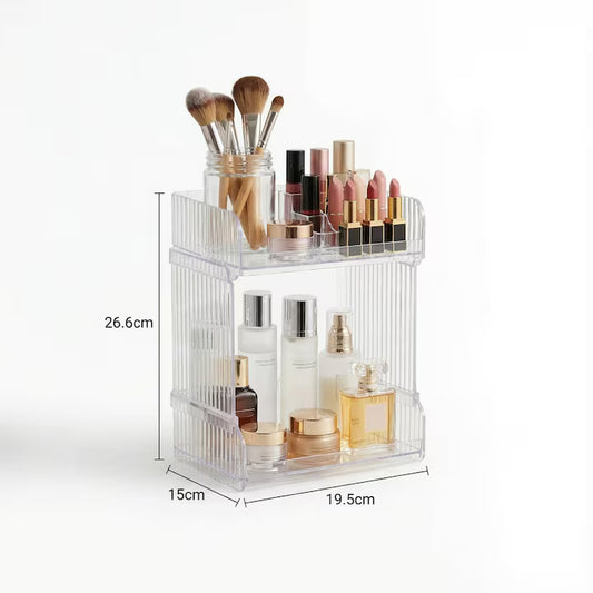 Suport Organizator Cosmetice Acrilic Transparent cu 2 Nivele 19.5x15x26.6cm