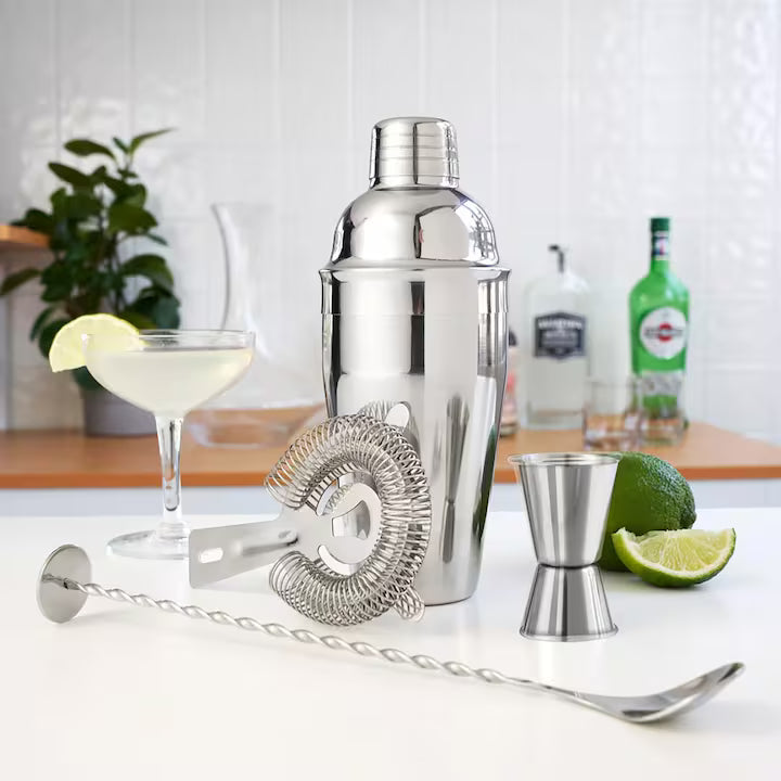 Set 6 Barman Pentru Bauturi, shaker de 750 ml, Otel Inoxidabil, Argintiu