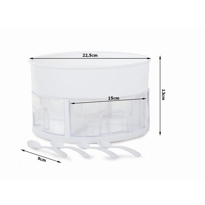 Organizator rotativ pentru bucatarie , cu sertare de condimente si lingurite din plastic, design compact si rotund, 13x22, 5 cm
