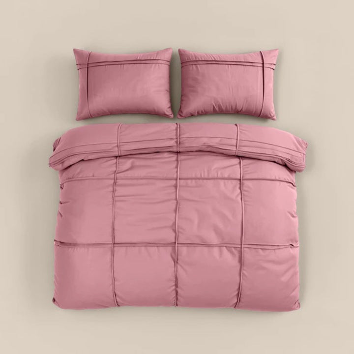 Husa de pilota Sleeptime Washed Tufted Old Pink 200x200/220 cm – microfibra moale, efect spalat, cu pliuri, 1 fata de perna inclusa