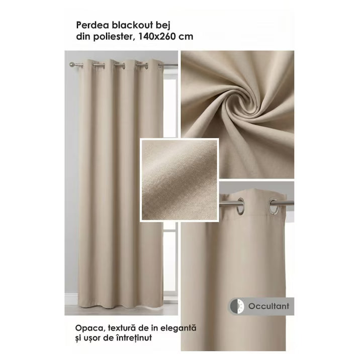 Draperie Premium blackout bej, 140x260cm, opaca, textura de in