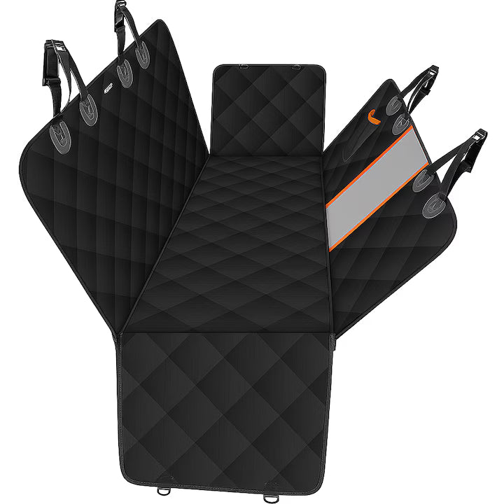 Husa de protectie impermeabila pentru bancheta auto, pentru transport animale de companie, cu plasa de siguranta, buzunare si laterale cu fermoar, negru, 140 x 209 cm