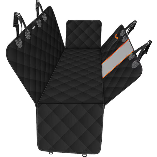 Husa de protectie impermeabila pentru bancheta auto, pentru transport animale de companie, cu plasa de siguranta, buzunare si laterale cu fermoar, negru, 140 x 209 cm