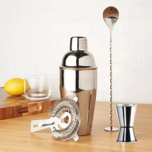 Set 6 Barman Pentru Bauturi, shaker de 750 ml, Otel Inoxidabil, Argintiu