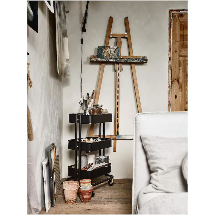 Etajera de bucatarie/baie, cu 3 nivele, metalica, neagra, 44x36x82cm, 44x36x82cm