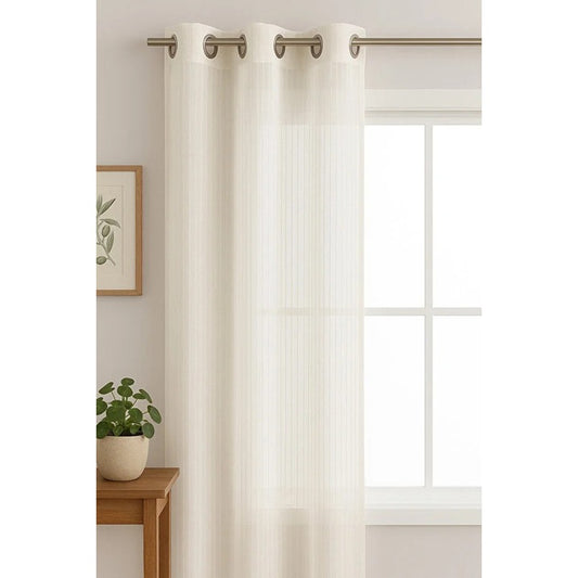 Perdea transparenta cu dungi verticale, fildes, 140x240 cm