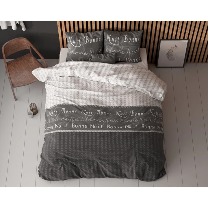 Husa pilota Sleeptime Bonne Nuit 4 antracit 200x220 cm, bumbac 80% si poliester 20%, imprimeu dublu, antialergica, 2 fete de perna incluse