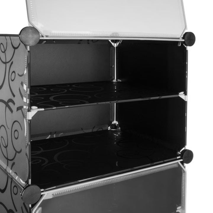 Suport modular pentru încălțăminte, Ruhhy, set 3 module, uși transparente, cuier integrat, 6 rafturi pentru 12 perechi, negru