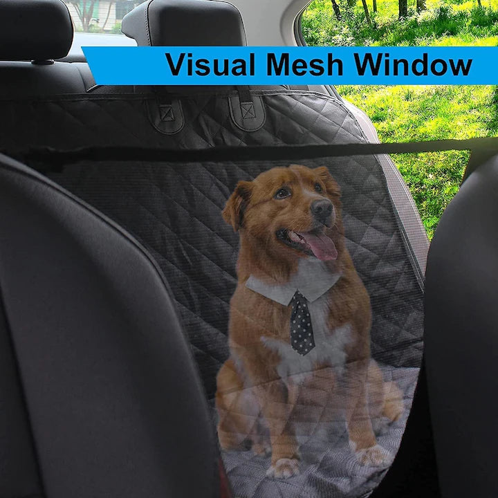 Husa de protectie impermeabila pentru bancheta auto, pentru transport animale de companie, cu plasa de siguranta, buzunare si laterale cu fermoar, negru, 140 x 209 cm