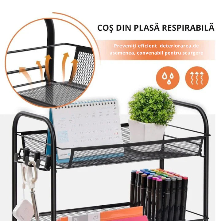 Raft mobila cu 3 etajere , pentru bucatarie, baie, living, usor de Montat, pentru spatii inguste, Material ABS/Otel Inoxidabil, Metal, 64 x 44 x 27 cm, Negru