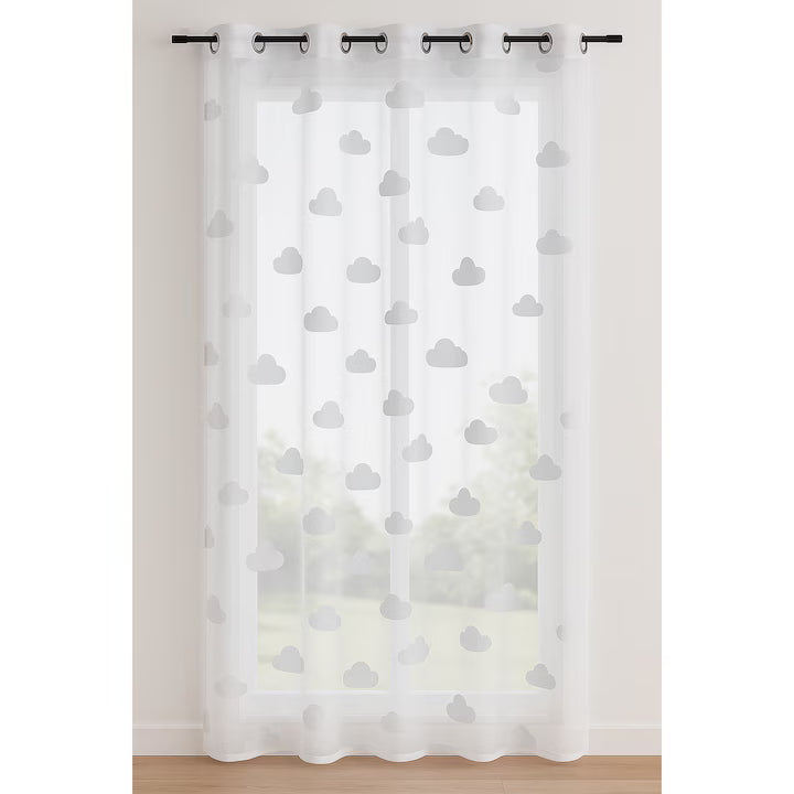 Perdea alba cu nori din etamina decorativa, 140x240 cm, design elegant